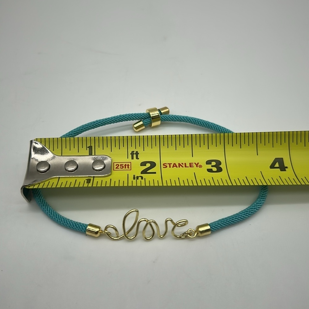 “Love” Charm Adjustable Teal Rope Bracelet – Handmade, Minimalist Style NWT - Picture 4 of 5